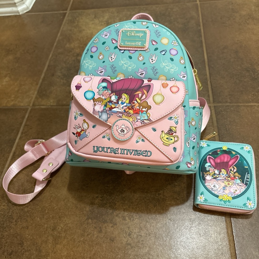 Loungefly Disney Kids Backpack and Wallet - Pink and Blue